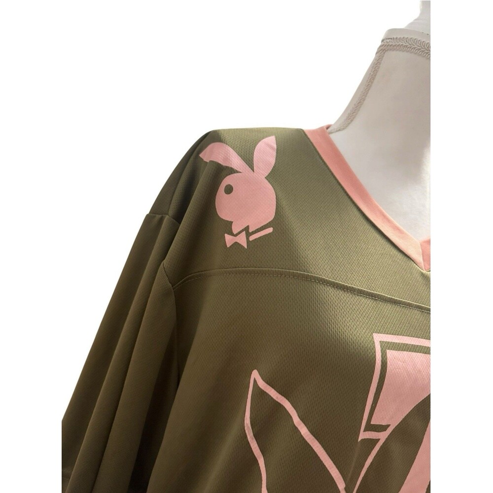 Playboy Football Jersey Shirt Large Olive Green Pink 53 Spencers Mesh Unisex - Picture 2 of 9